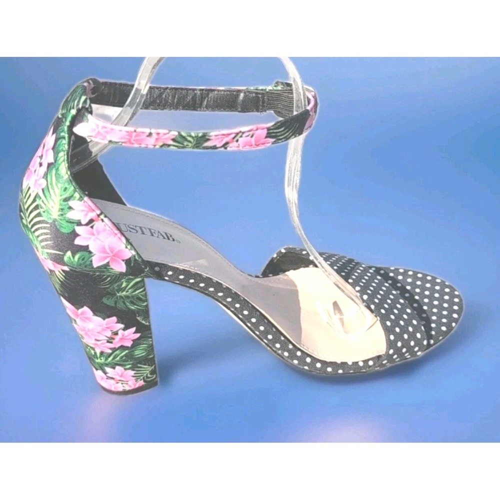 Just Fab "Lena" Ankle Strap Polka Dots & Tropical Floral Block Heels Size 11 EUC